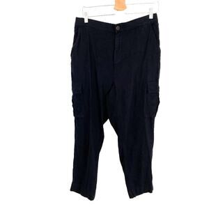Lucky Brand Cargo Pants Linen Blend Cropped Leg Tapered Leg Black L